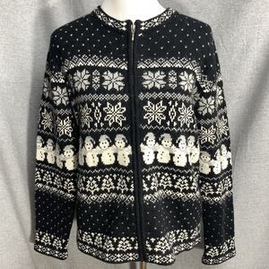 Croft & Barrow Medium Cardigan Silk Angora Snowmen Winter Christmas Zip Front